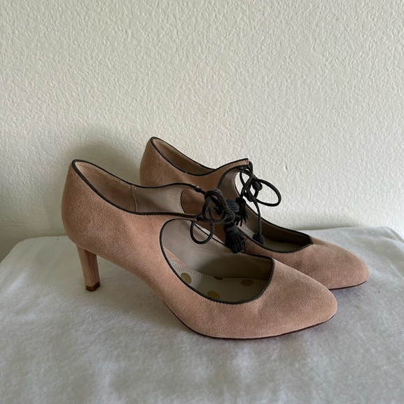Ladies Pretty Boden 9 Pastel Pink Suede Leather Shoes Tie Tassel - Picture 1 of 13